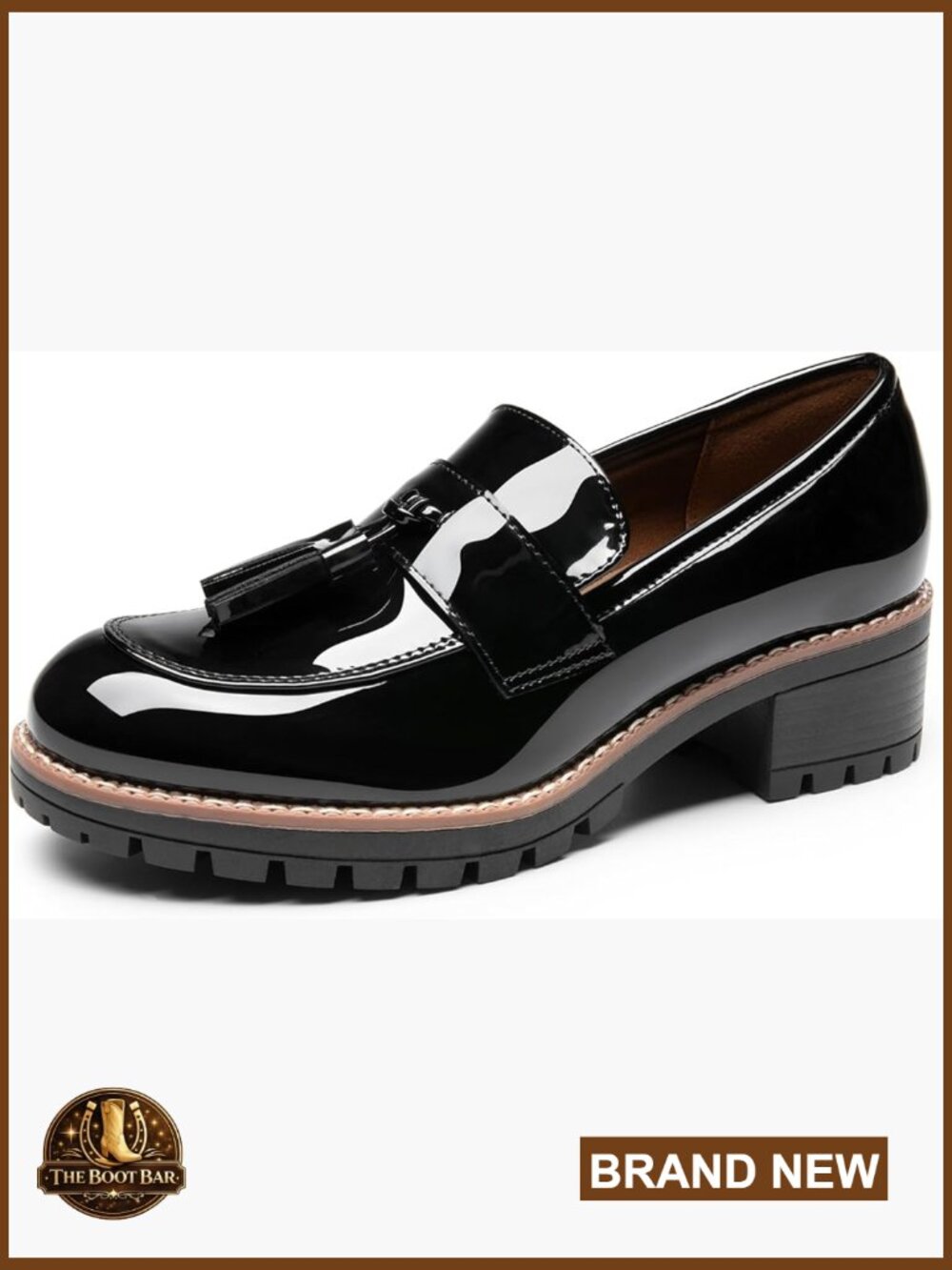 Chunky Platform Loafers Slip On Vegan Leather Lug Sole Heeled Dressy Work